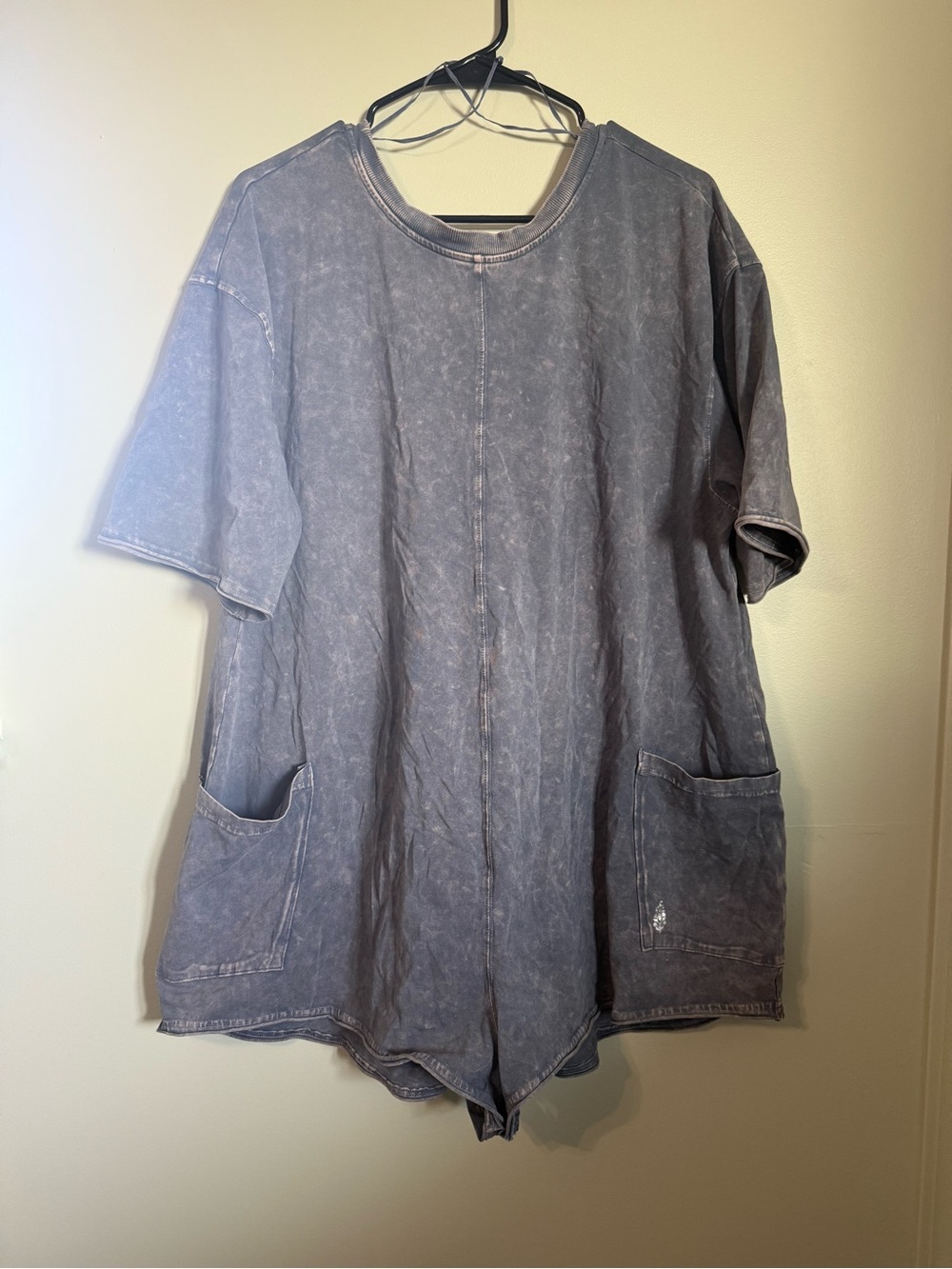FP Movement Hot Shot Tee Romper Gray Washed V Back Oversized Pockets
